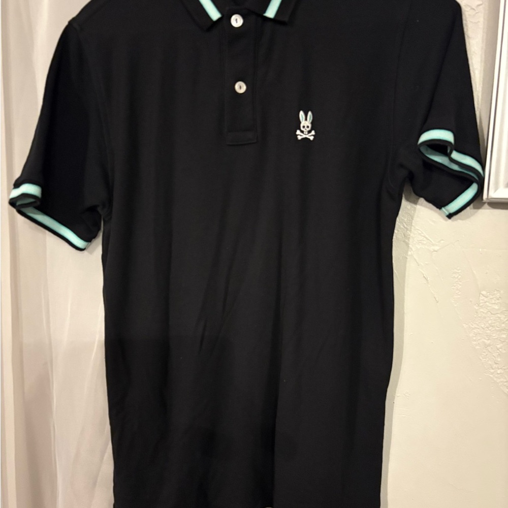Psycho Bunny Kids Classic Pique Polo Shirt Black with Mint Accents